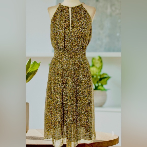 MICHAEL Michael Kors Dresses & Skirts - MICHAEL Kors Floral Pleated Halter Dress Multicolor Gold Neck Accent Size 6
